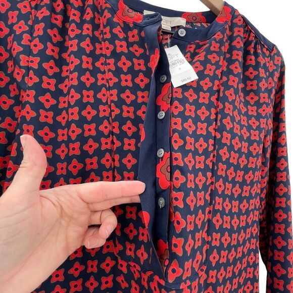 NEW Ann Taylor LOFT Drop Waist Long Sleeve Dress Red Navy Tan Floral | Small - Picture 5 of 11